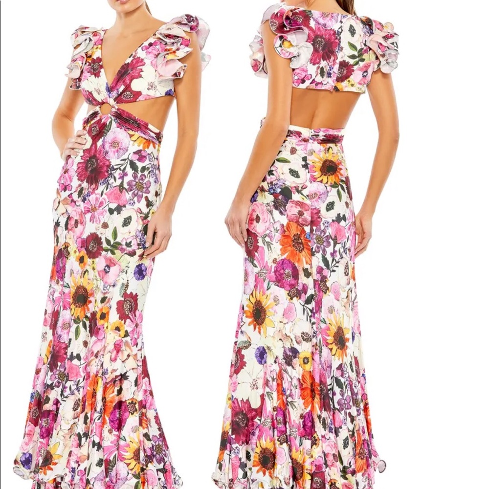Brand new with tags!!!! Mac Duggal Ruffle Floral Cutout Ballgown